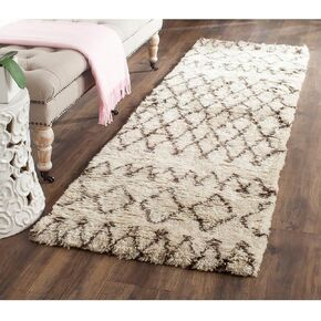 SAFAVIEH Casablanca Collection Runner Rug - 2'3" x 8', Ivory & Dark Brown, Handmade Moroccan Boho New Zealand Wool, 1.25-inch Thick Ideal for High Traffic Areas in Living Room, Bedroom (CSB851A)