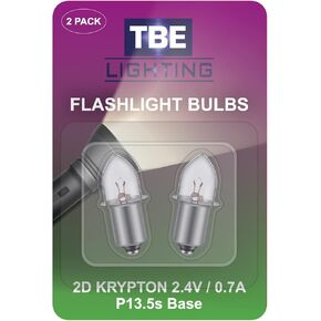 Replacement 2D 2.4 Volt, 0.7A Bayonet Base P13.5 Krypton Flashlight Bulbs, Pack of 2 Energy efficient Flashlight Krypton Bulbs to fit a Standard 2D Torches