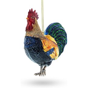 Fiesta of Colors: Vibrant Rooster - Blown Glass Christmas Ornament