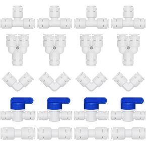 20 Pack 1/4"OD Quick Connect Push in to Connect for Reverse Osmosis Water Tube Fittings (Ball Valve + 4xT + 4xI + 4xL + 4xY + 4xend cap)