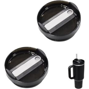 40 OZ Tumbler Lid Compatible for Stanley Quencher, 2 Pack Spill Proof Splash Resistant Stainless Steel Tumbler Covers Fit for Stanley and More Coffee (Black)