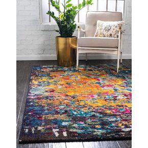 Unique Loom Estrella Collection Dark Colors, Modern, Abstract, Distressed Area Rug, 3 ft 3 in x 5 ft 3 in, Multi/Navy Blue