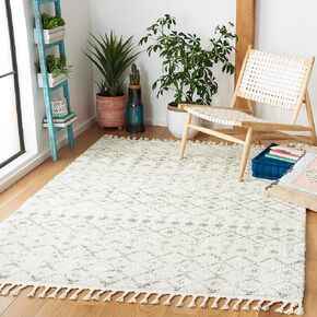 SAFAVIEH Berber Fringe Shag Collection 2'2" x 4' Cream / Dark Grey BFG516A Moroccan Non-Shedding Living Room Bedroom Dining Room Entryway Plush 1.2-inch Thick Accent Rug