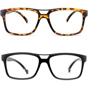 2 Pair Bifocal Reading Glasses for Men and Women Spring Hinges Clear Lenses Bifocal Reader（All Strength Available）