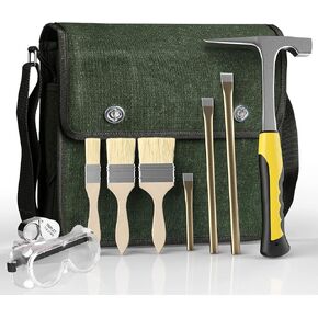 10PCS Geology Rock Pick Hammer Kit, Geology Hammer Tools,32oz Hammer & 3 PCS Digging Chisels Set for Rock Hounding, with Musette Bag, jewelers loupe,Safety Goggles,3Brushes.
