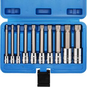 CASOMAN 10 قطع 1/4 بوصة، 3/8 بوصة و1/2 بوصة محرك XZN مجموعة مقابس ثلاثية مربعة الشكل، M4-M18، 12 نقطة مقاومة للعبث، مقابس Cr-V ولقم فولاذية S2
