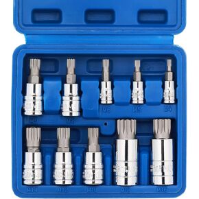 CASOMAN 10 Piece Spline Tip Bit Socket Set, M-Type, S2 and Cr-V Steel, Extra Long 4'' Length, M4-M18, XZN Triple Square Spline Bit Socket Set