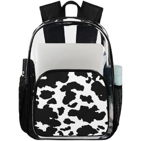 Pardick Clear Backpack Cow Print Clear Bag Heavy Duty PVC Large Backpack Clear Bookbags Transparent Backpack Clear Bags For School, Work, Security Clear Backpack For Women/Men/Girls/Boys