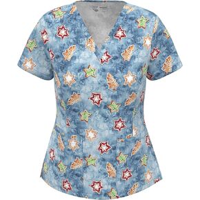 Digital Print Stretch Scrubs Top - Pandamed V Neck Women Stretch Top PPS103