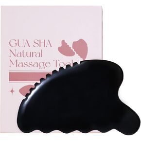 Gua Sha Facial Tools, Natural Bian Stone Gua Sha Jade Scraping Massage Tool, Body Gua Sha Stone with Comb, Large GuaSha Set for Traditional Acupuncture Therapy(Wave-Edge)