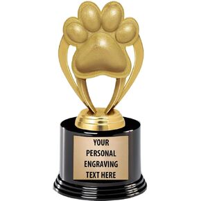 Crown Awards Paw Print Trophies with Custom Engraving, 7.25" Personalized Gold Paw Print Trophy On Deluxe Round Base Prime