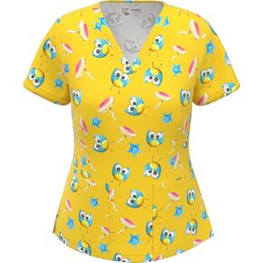 Digital Print Stretch Scrubs Top - Pandamed V Neck Women Stretch Top PPS103 in Saudi Arabia