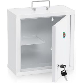 KYODOLED Locking Medicine Cabinet, Medication Lock Box with Key, Wall Mount Medical Cabinet for Safe Medication Storage, 10 * 4.7 * 10 Inch, White