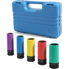 5PCS 1/2 Inch Drive Impact Lug Nut Socket Set,Drive Deep Impact Socket,Car Accessories 15 17 19 21 22 MM Non-Marring Thin Wall Wheel Protector Nut Socket,Fit for 1/2" Drive Impact Wrench