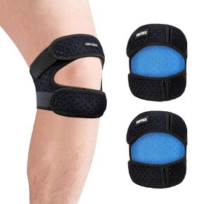 ONTYZZ 2 Pieces Black Knee Brace Patella Knee Strap Adjustable Neoprene Stabilizer for Knee Pain/Meniscus Tear Running Jumper Football Basketball Riding and Gym Exercise