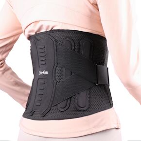 Pro Back Brace for Men Women Lower Back Pain Relief with Rigid Bionic Support & Massager Pad, Air Mesh Lumbar Belt for Sciatica, Hernia Disc, Scoliosis, Adjustable Brace for Spinal (Black, Medium(Belly: 33"-39"))