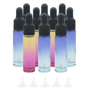 10pcs 10ml Essential Oil Glass Dropper Bottle Gradient Color Reusable Dropper Bottles with Eye Dropper, perfect for Travel, Taking Outside(5 Blue Gradient&5 Yellow Rose Gradient)