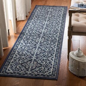 SAFAVIEH Montage Collection 2'3' x 8' Navy/Ivory MTG283N Boho Indoor/ Outdoor Non-Shedding Easy scrubbing Patio Backyard Porch Deck Mudroom Runner-Rug