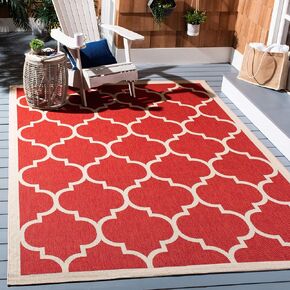 SAFAVIEH Courtyard Collection 9' x 12' Red/Bone CY6914 Trellis Indoor/ Outdoor Waterproof Easy-Cleaning Patio Backyard Mudroom Area-Rug