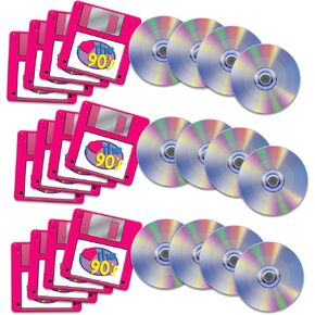 Beistle 24 Piece 1990's Retro Theme CD and Floppy Disk Novelty Drink Coasters for Back to The 90's Party Decorations Supplies