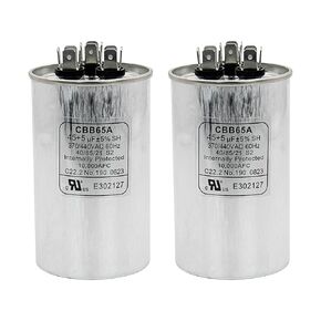 45+5 uF±5% 45/5 MFD 370V/440VAC CBB65A Dual Run Start Round Capacitor for AC Motor, AC Motor Run, Condenser Straight Cool or Heat Pump Air Conditioner, Fan Start (2/Pack)