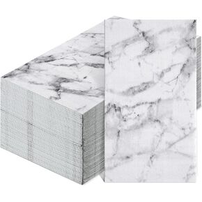 100 Pieces Paper Hand Towels Bathroom Marble Guest Towels Disposable Paper Guest Decorative Napkins Marbleized Dinner Hand Napkin for Wedding Holiday Cocktail Party