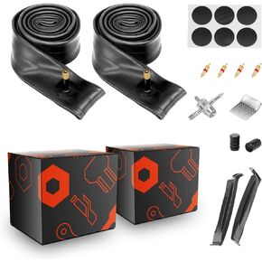 2 Pack 26 Inch Bike Tube with Patch kit, 26 x 1.95-2.125 Butyl Rubber Bicycle Inner Tube Tyres, New Interior Tire Tube for Road MTB Bike
