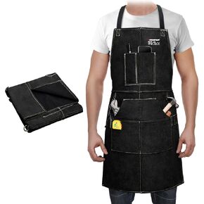 ARCCAPTAIN Leather Welding Work Apron 24" X 36" Heat Flame Resistant Cowhide Blacksmith Aprons with 6 Tool Pockets for Welders Men Women, Adjustable M to XXXL-Black