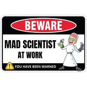 Venicor Mad Scientist Sign Decor - 8 x 12 Inches - Aluminum - Classroom Science Decorations - Cool Chemistry Laboratory Gift Poster Room Wall Art Stuff