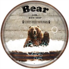 Funny Bear Bathroom Vintage Round Tin Sign Bathtub Decor Bear Lovers Gift Bear Print Bear Signs Animal Wall Art Bar Home Wall Decoration Housewarming Gift 12x12 Inches