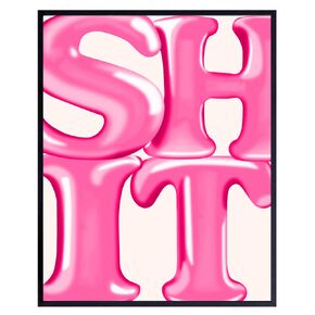 Pink Preppy Funky Wall Art - Groovy Bathroom Wall Decor - Cute Bathroom Sign - funny Sayings - Trendy Retro Wall Decor for Women - 70s 80s Restroom Wall Decor - Cool Boho Chic Wall Decor Aesthetic