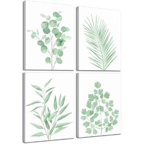 Framed Canvas Botanical Plant Wall Art Set of 4 Boho Plant Wall Decor Prints Minimalist Plants Decor for Bathroom Green Leaf Botanical Art Painting for Living Room Office 8x10inch