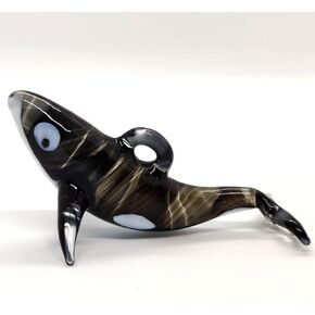 Orca Killer Whale Miniature Figurines Animals Hand Blown Glass Art Collectible Gift Home Décor Christmas Decorate Wall Hanging (Black Gold)