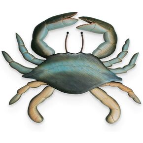 T.I. Design Hand-carved Wood Blue Crab | New England Coastal Nautical Sea Life Beach Wall Décor