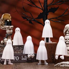 6 Pcs Halloween Ghost with Legs Decor Figurines Spooky Cute Halloween Decoration Scary Ghost Statue Retractable Display Decoration Ghost for Gift Collectible Home Tabletop(Pink, White)