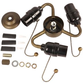 Bieye SC07 E26 Light Socket Cluster with Pull Chain Switch and Electrical Wiring Accessories (2-Light, Antique Brass)