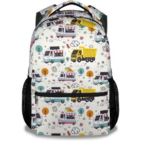 Truck School Backpack for Boys, 16 Inch Dark Blue Backpacks for Kids Age 8-10, Cool Lightweight Bookbag for Travel