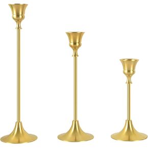 XB'ANG Brass Candle Holders Gold Taper Candle Holder, Candlestick Holders for Wedding, Party, Table Centerpiece, Dinning, Fits Thick Candle&Led Candles (Set of 3 Pcs)