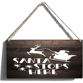 Wall Decor Wood Sign Santa Stops Here Sign Christmas Sign Christmas Decorative Wall Hanging Sign Freestanding Farmhouse Country Wall Decor Sign With Sayings 12 X 6 Inch