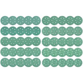 50pcs Green Film Sanding Discs - [180/220/320/400/600/800/1000/1200/1500/2000 Grits 6 Hole ] Round Aluminum Oxide Hook & Loop Wet Dry Sander Pads for Wood Metal Polishing Use