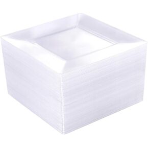 WDF 60PCS Clear Plastic Plates-9.5inch Square Disposable Plates - Premium Square Plastic Dinner Plates-Clear Dinner Plates Perfect for Wedding & Parties