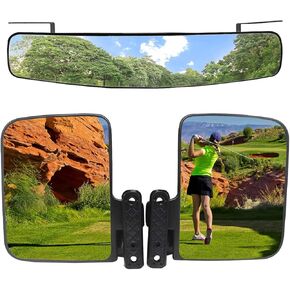 Golf Cart Folding Side Mirrors and Rear View Mirror 16.5" Extra Wide Panoramic Golf Cart Mirrors Fits for Club Car EZGO Yamaha Combo Pack
