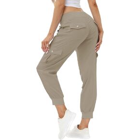 MoFiz Women's Lightweight Hiking Cargo Pants Outdoor Quick Dry Casual Travel Sweatpants Joggers Elastic Waist Button Pockets