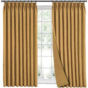 Pinch Pleated Curtains 84 inch Length, Faux Linen Drapes for Window Decor, Custom Curtains for Track System, 70% Blackout (Unlined, 100" W x 84" L, 1 Panel, Beige)