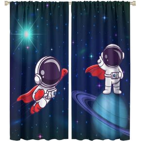Galaxy Starry Night Curtains for Kids, Universe Fantasy Nebula Window Treatments for Living Room Outer Space Star Cosmos Blockout Window Drapes for Boys Girls Bedroom 42x45in