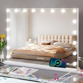 Vanity Mirror with Lights and Speaker 32"x23" Large Hollywood Vanity Mirror 18 LED Bulbs 3 Lighting Modes Makeup Mirror with Lights USB Charge Port Lighted Makeup Mirror with 10x Magnification
