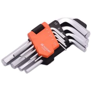 Edward Tools Pro 9 Piece Short Hex Allen Wrench Set - Metric 10mm - 1.5mm - Harden CRV Steel - Optimum Strength Steel - Organizer Tool Clip for Quick Access to Size