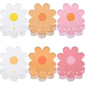 Augisteen 60 PCS Daisy Paper Plates Groovy Disposable Plates Boho Flower Shaped Dessert Plates for Boho Hippie Groovy Retro Themed Birthday Baby Shower Spring Party Supplies