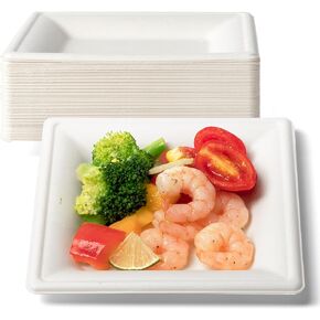 Fit Meal Prep [100 Pack Compostable Paper Plates, 6" Appetizer Plates Square Dessert, Heavy-Duty Disposable Eco-Friendly Sugarcane Plate for Party, Cake, Snack, White