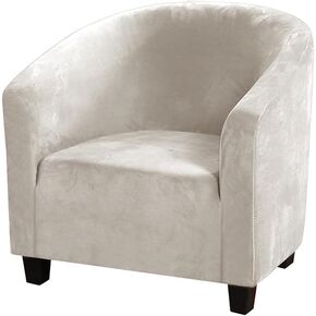 XMNTG Stretch Velvet Tub Chair Covers for Armchairs Club Chair Slipcover Armchair Cover Round Barrel Chair Covers Removable Furniture Protector for Living Room Bedroom Reading (Beige)